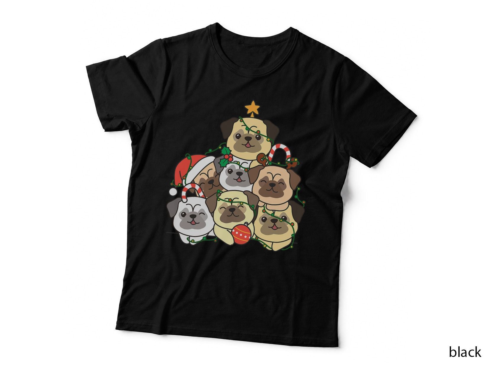 Pug Christmas Tree Funny Animal Christmas T-Shirt