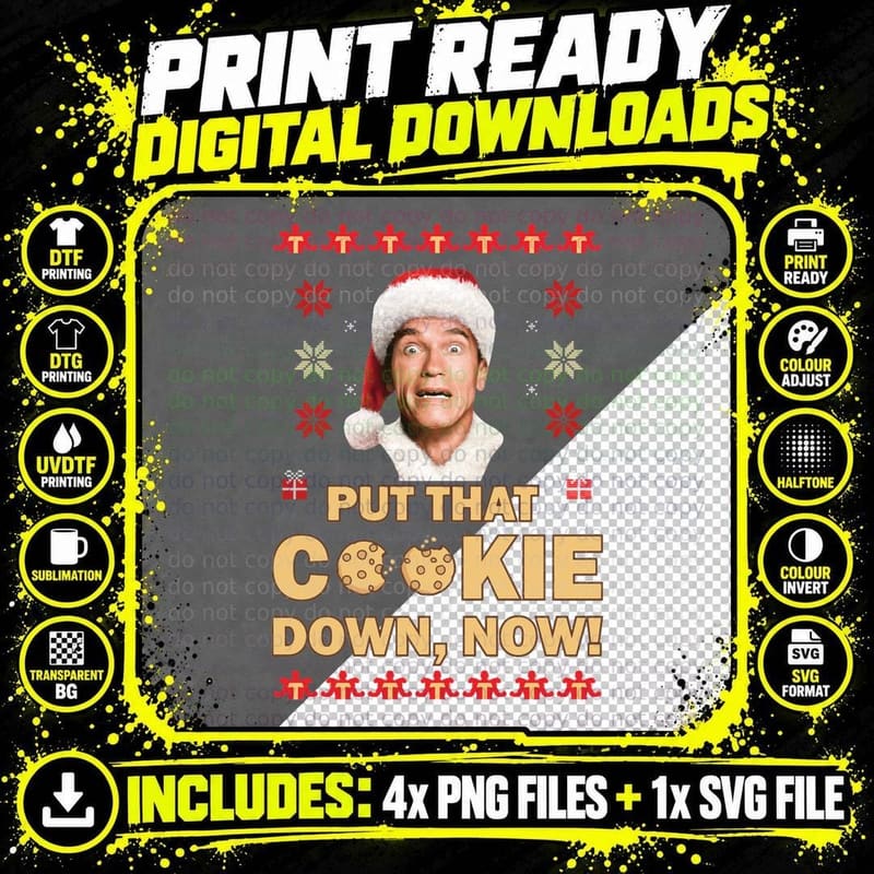 Put That Cookie Down Now Funny Christmas Santa Hat Png SVG Digital Bundle