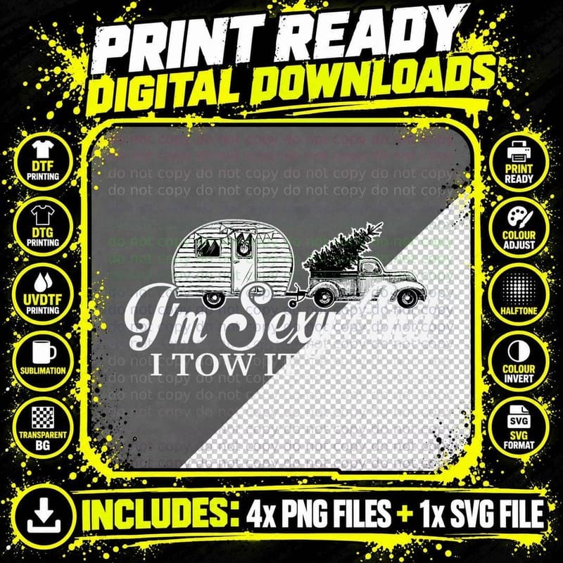 RV Camper Truck & Christmas Tree T-Shirt Png SVG Digital Bundle
