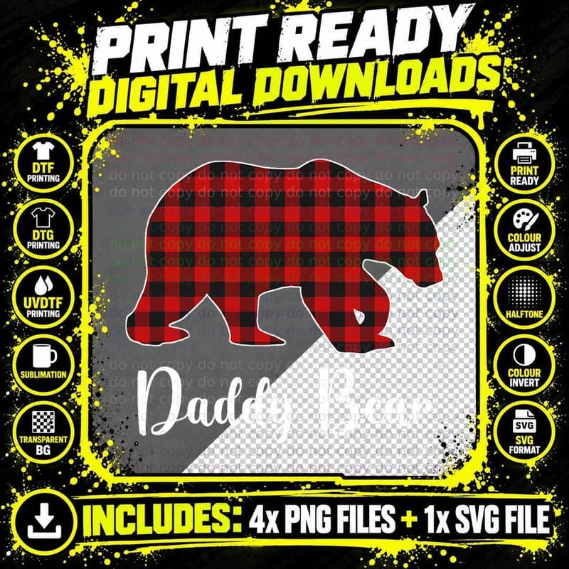 Red Plaid Bear Christmas Pajama Daddy T-Shirt Png SVG Digital Bundle