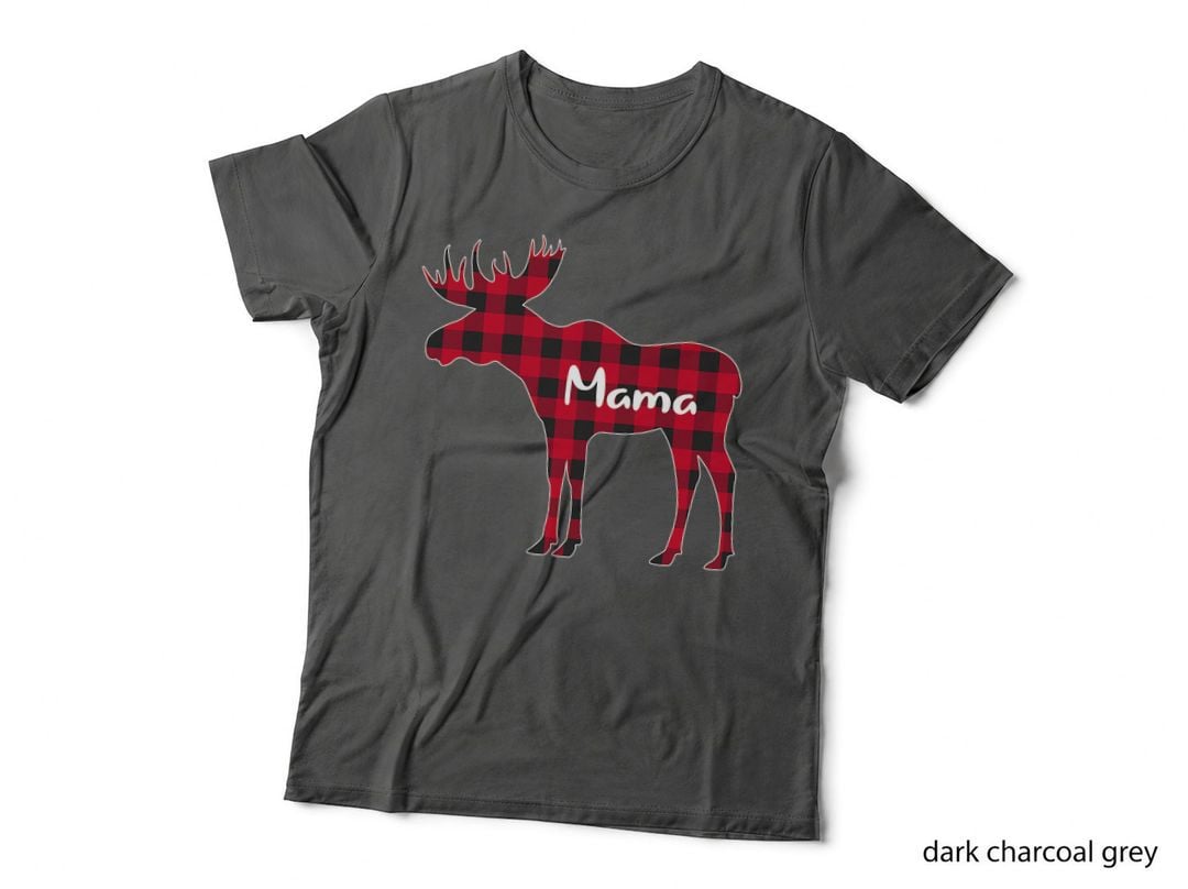 Red Plaid Mama Moose Xmas Matching Buffalo Family Pajama T-Shirt