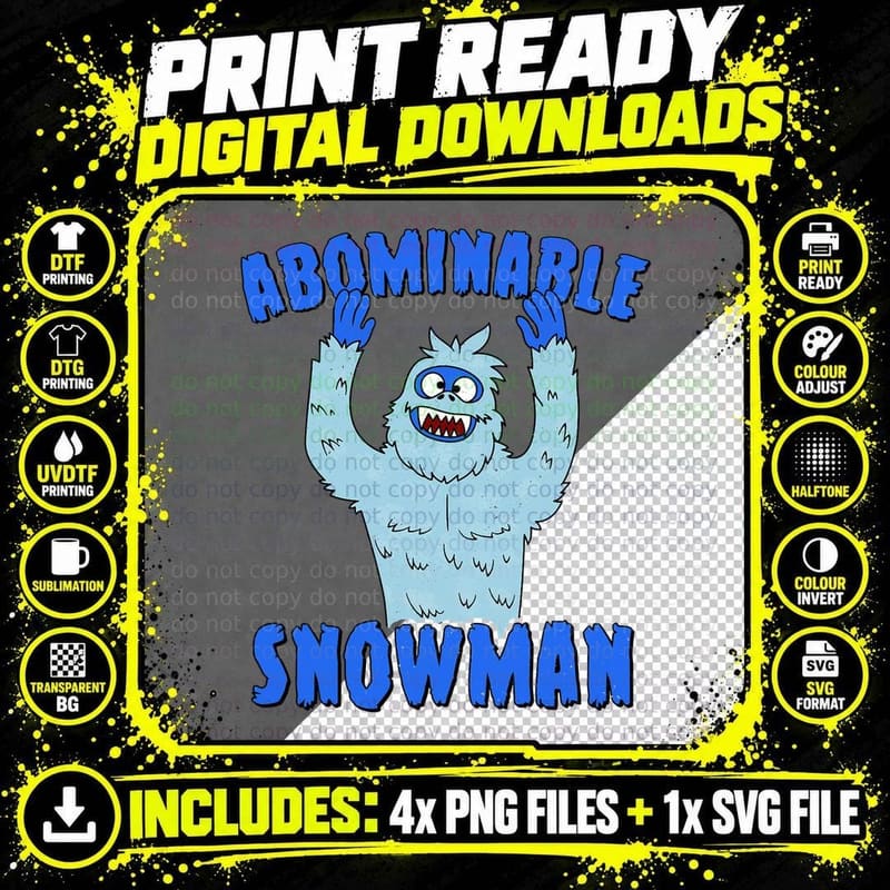 Retro Abominable Snowman T-Shirt, Vintage Snowman Print Png SVG Digital Bundle