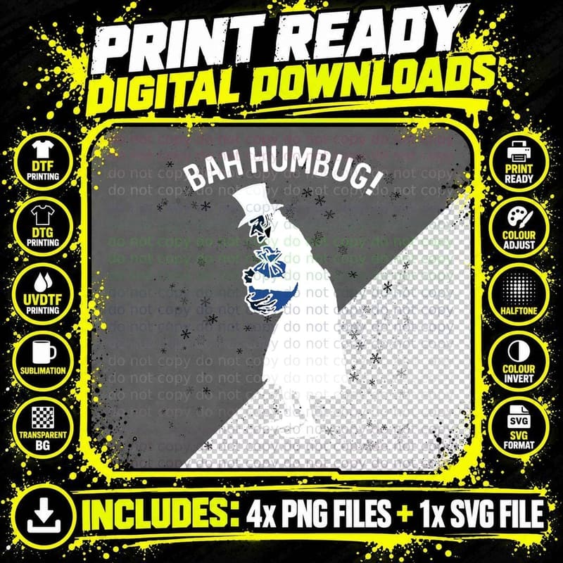 Retro Christmas Scrooge Bah Humbug T-Shirt Png SVG Digital Bundle