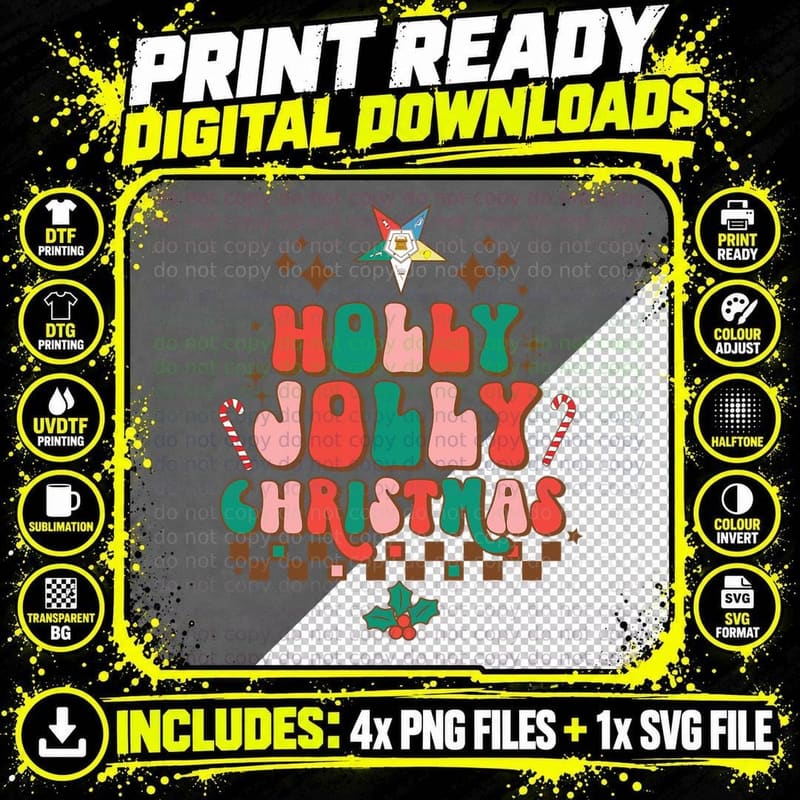 Retro Christmas T-Shirt, Holly Jolly Cheerful Design Png SVG Digital Bundle