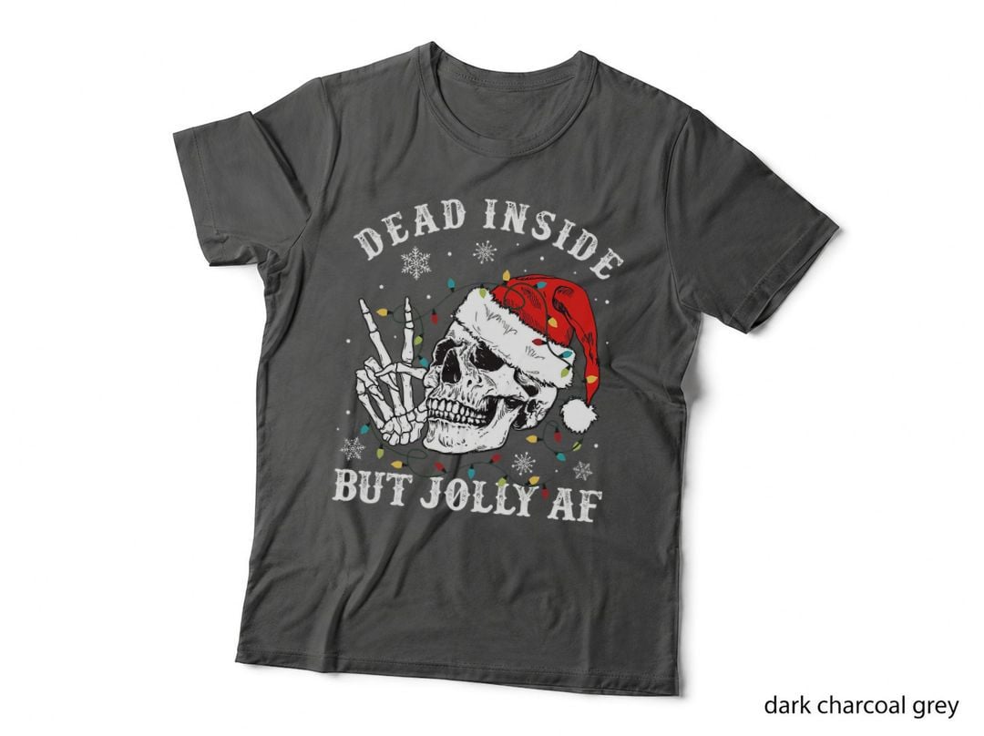 Retro Dead Inside but Jolly Af Skeleton Christmas Lights T-Shirt