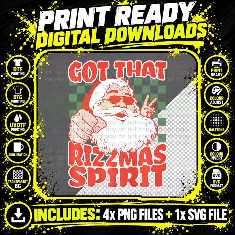 Retro Funny Christmas Rizz Meme Got That Rizzmas Spirit Png SVG Digital Bundle