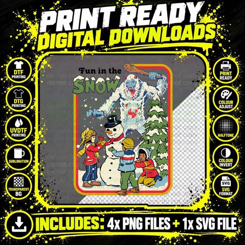 Retro Horror Yeti Snow Scene T-Shirt Png SVG Digital Bundle