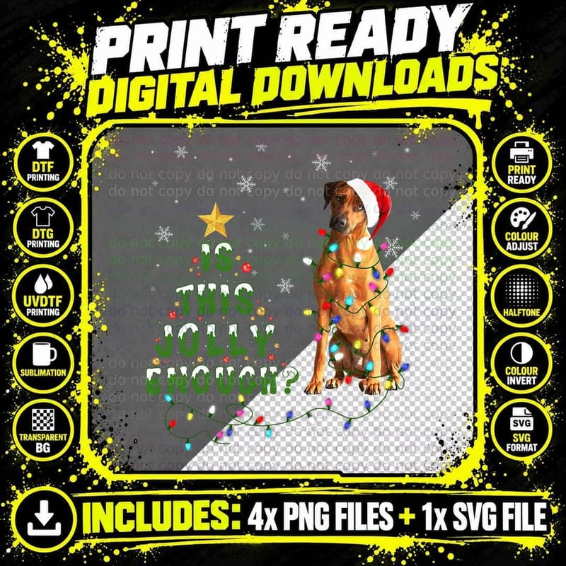 Rhodesian Ridgeback Christmas Jolly T-Shirt Png SVG Digital Bundle