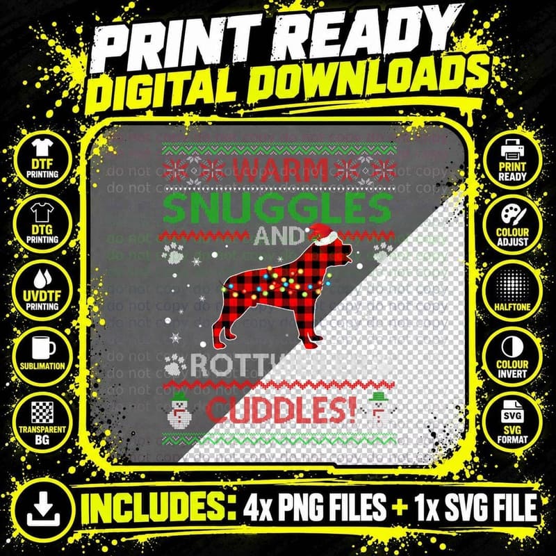Rottweiler Ugly Christmas Sweater T-Shirt Png SVG Digital Bundle