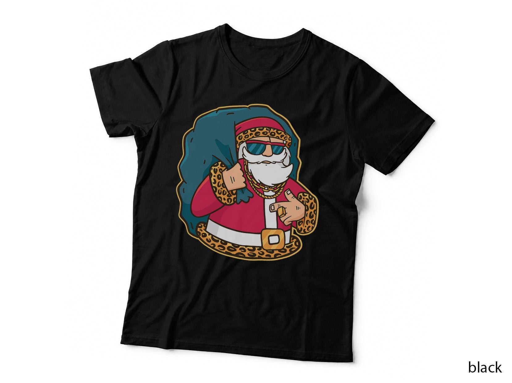 Santa Claus Rapper Leopard Plaid Christmas Matching Tree Fun T-Shirt
