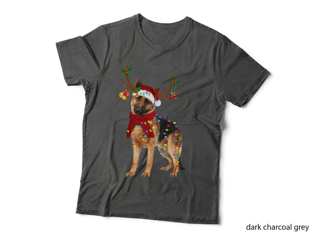 Santa German Shepherd Reindeer Light Christmas T-Shirt