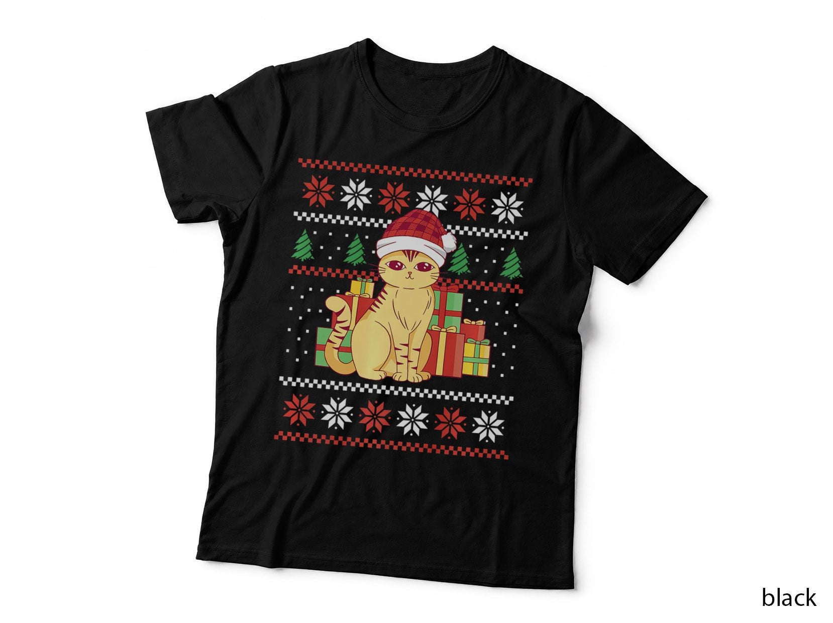 Santa Hat Cat Christmas T-Shirt, Ginger Kitten Gifts, Cute Ugly Sweater Xmas