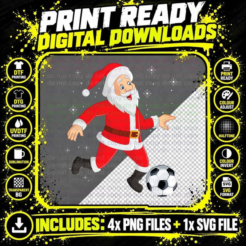 Santa Playing Soccer Christmas Boy Kid Goal Sport Merry Png SVG Digital Bundle