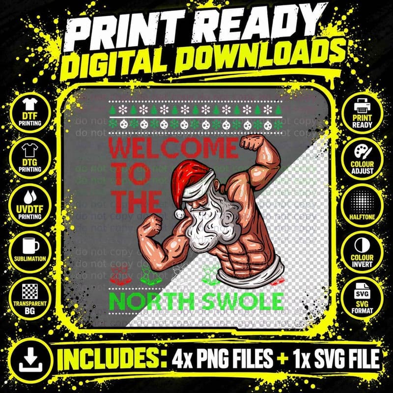 Santa Workout Welcome up at North Swole Ugly Christmas Png SVG Digital Bundle