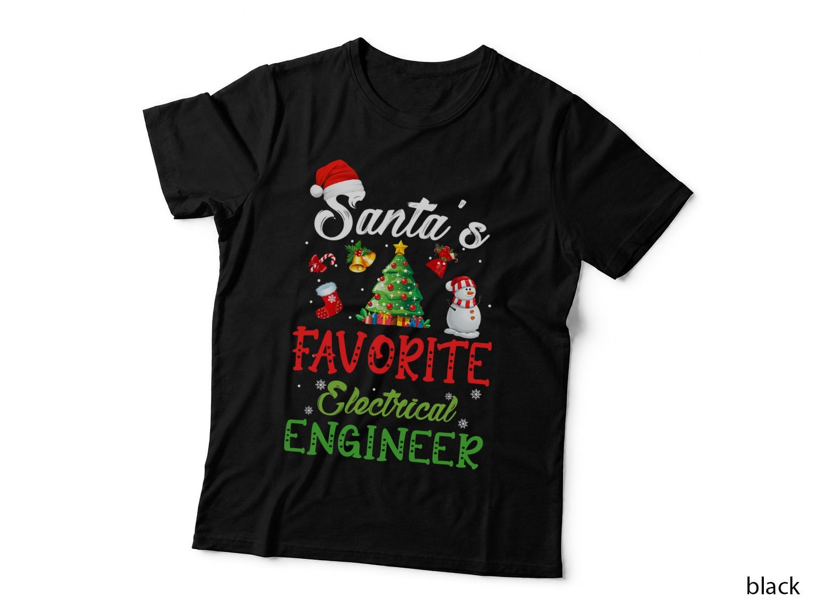 Santa's Favorite Electrical Engineer Funny Christmas Tree T-Shirt