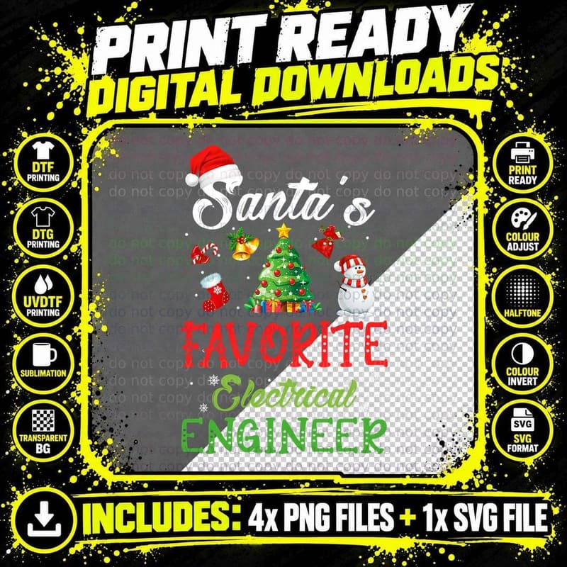 Santa's Favorite Electrical Engineer Funny Christmas Png SVG Digital Bundle