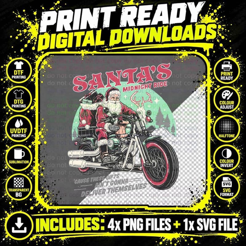 Santa's Midnight Ride T-Shirt, Christmas Holiday Png SVG Digital Bundle