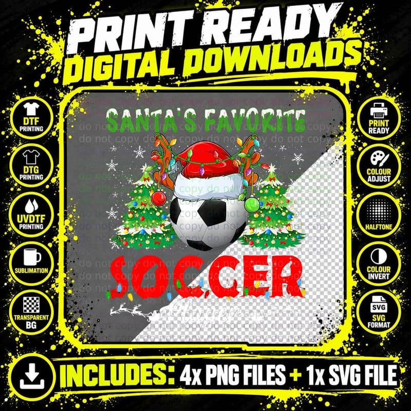Santas Favorite Soccer Player Men Apparel Christmas Png SVG Digital Bundle