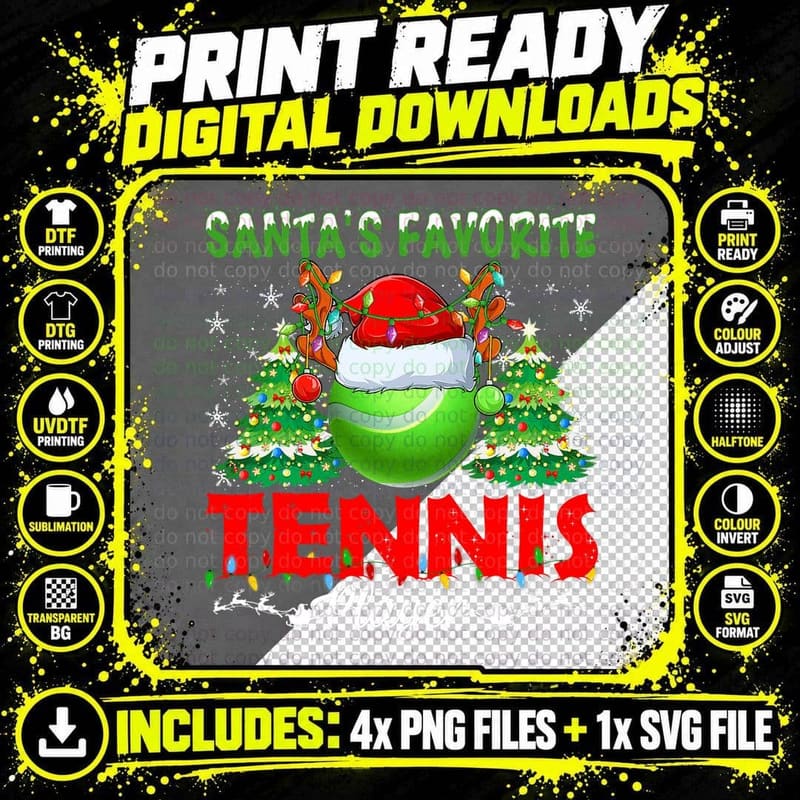 Santas Favorite Tennis Player Men Apparel Christmas Png SVG Digital Bundle