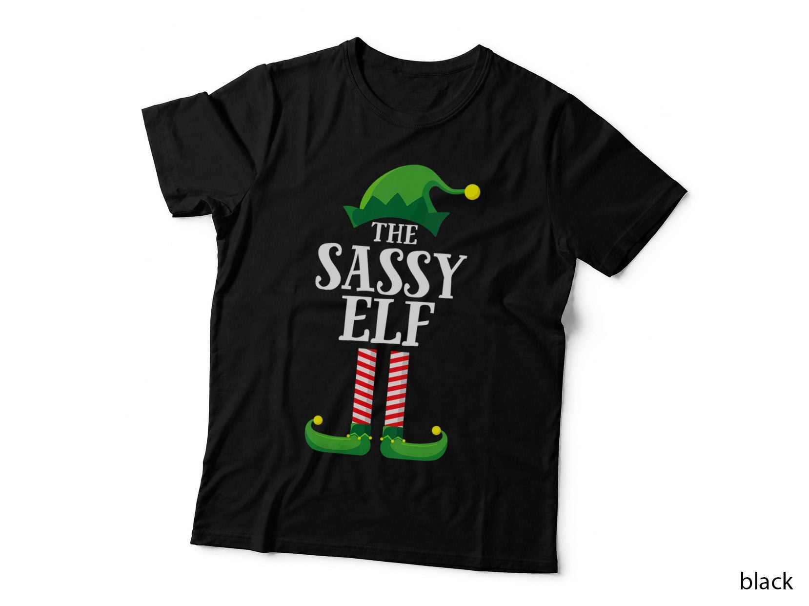 Sassy Elf Family Matching Christmas Tee, Striped Socks Group Design, Funny