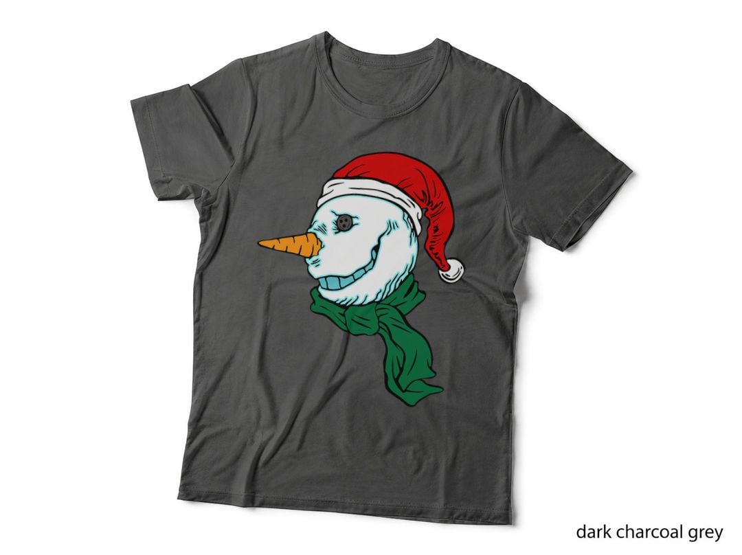 Scary Snowman Santa Hat Christmas T-Shirt, Festive Holiday Print