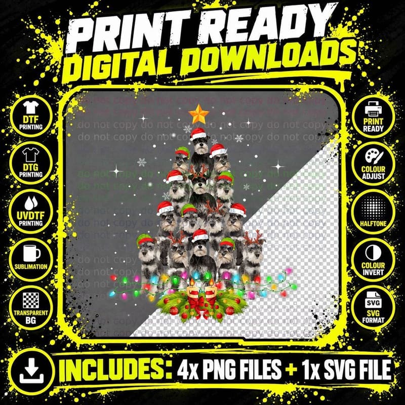 Schnauzer Dogs Tree Christmas Sweater Xmas Pet Animal Png SVG Digital Bundle