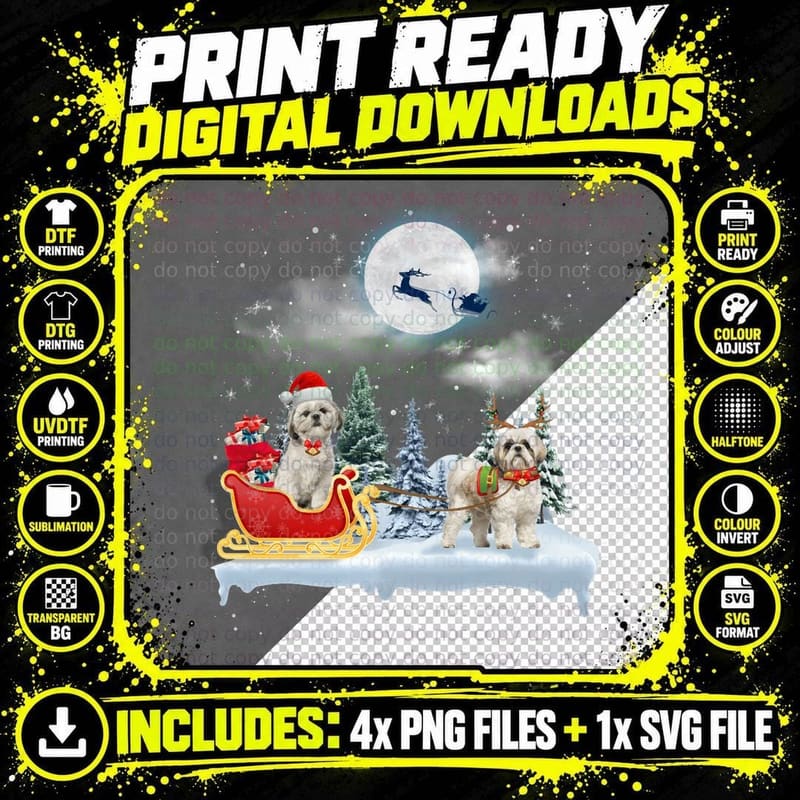 Shih Tzu Christmas Night T-Shirt, Festive Holiday Print Png SVG Digital Bundle