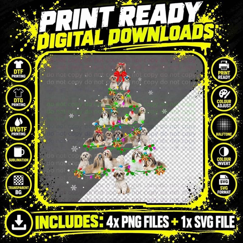 Shih Tzu Christmas Tree T-Shirt, Dog Lover Design Png SVG Digital Bundle