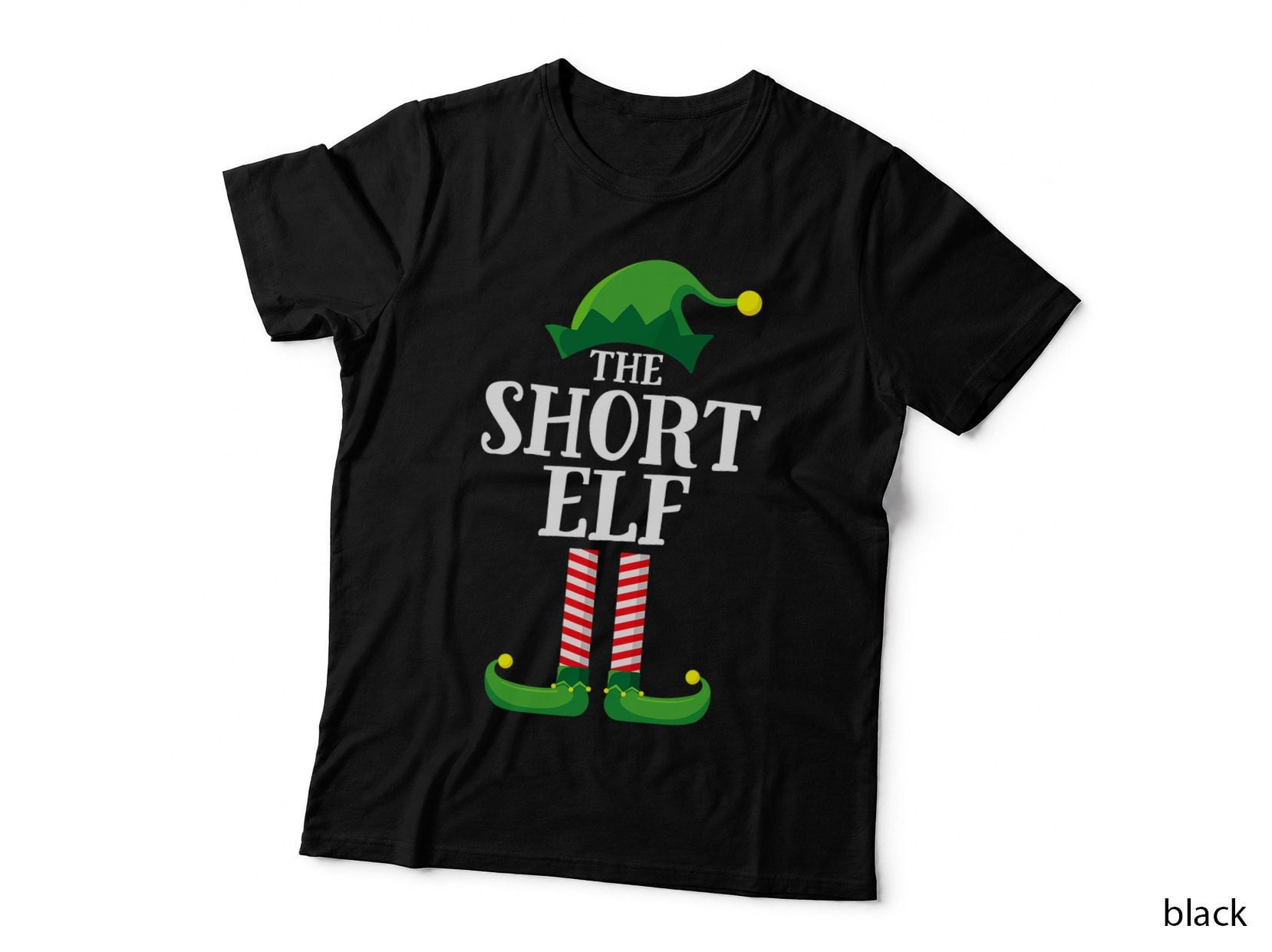 Short Elf Family Matching Christmas Tee, Funny Group Design, Holiday Stripes