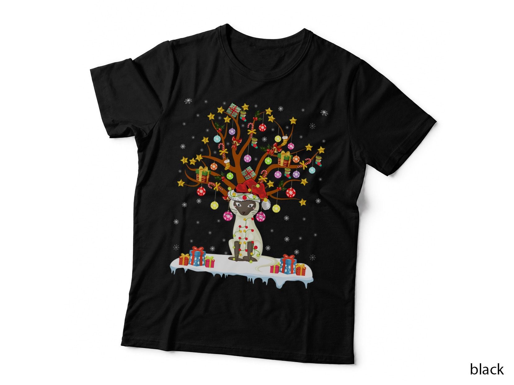 Siamese Cat Xmas Lighting Santa Siamese Cat Christmas Tree T-Shirt
