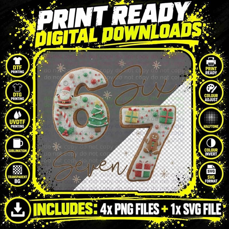 Six Seven Christmas Cookie T-Shirt Png SVG Digital Bundle
