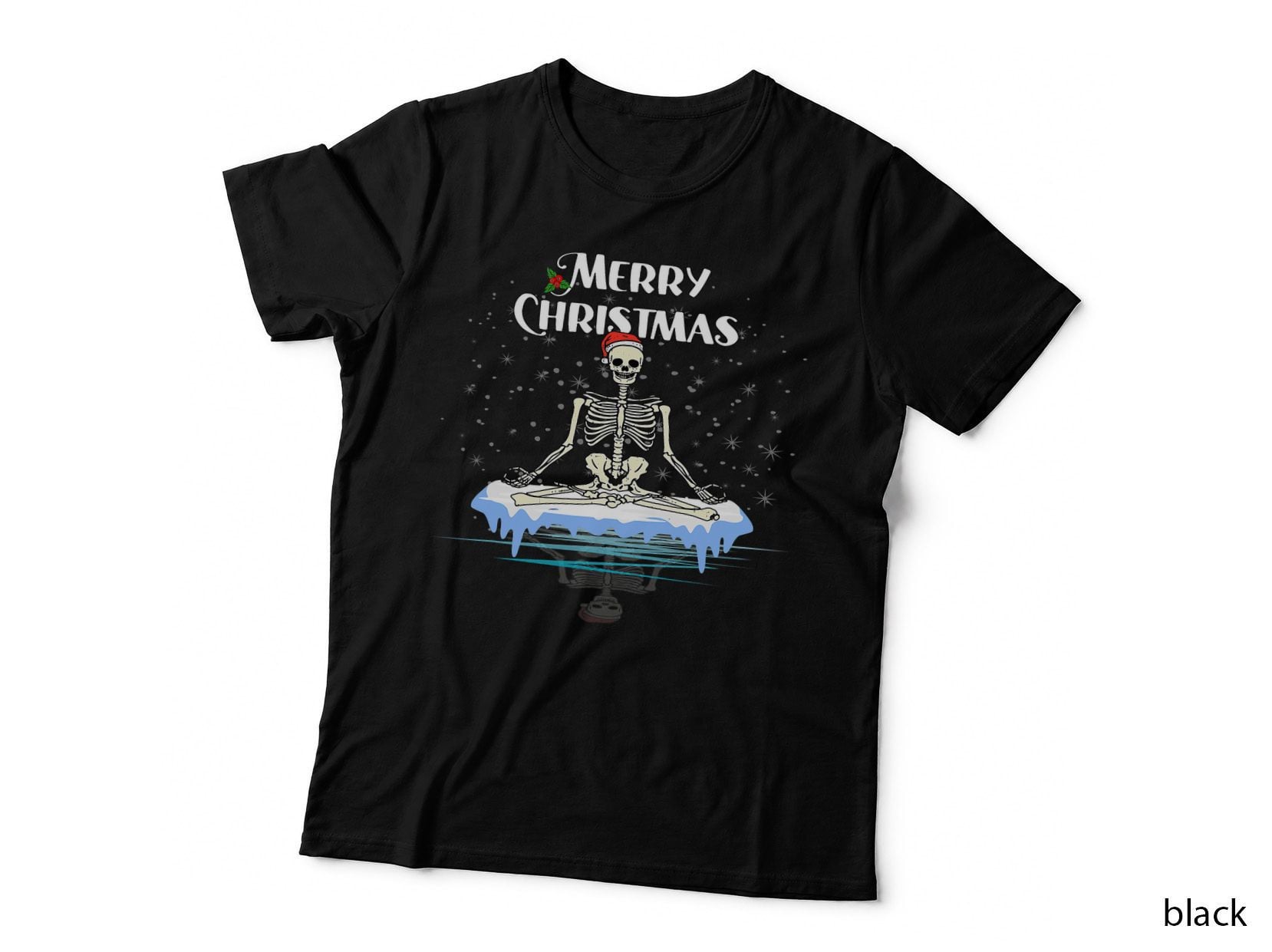 Skeleton Christmas Santa Yoga Matching Men Women Adult Funny T-Shirt