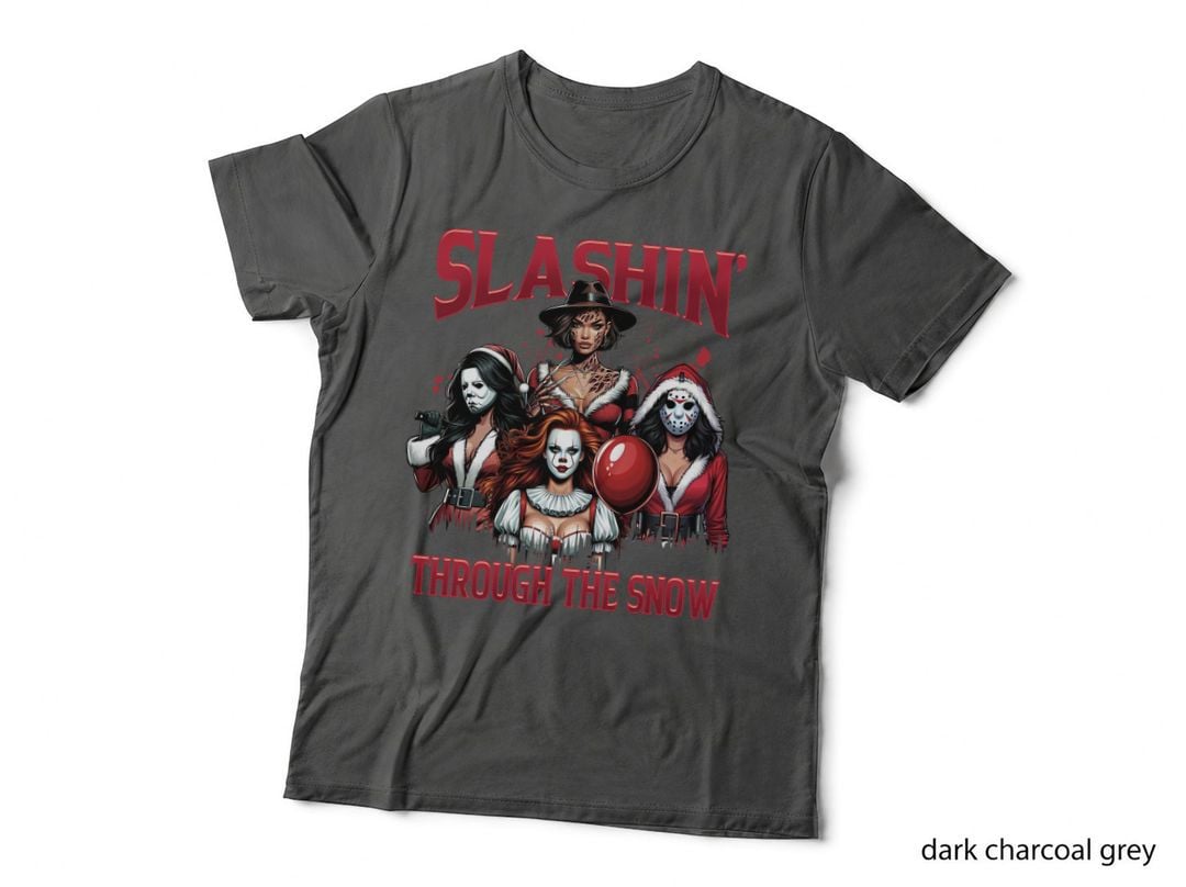 Slashin Through the Snow T-Shirt, Horror Christmas Design, Slasher Girls Top
