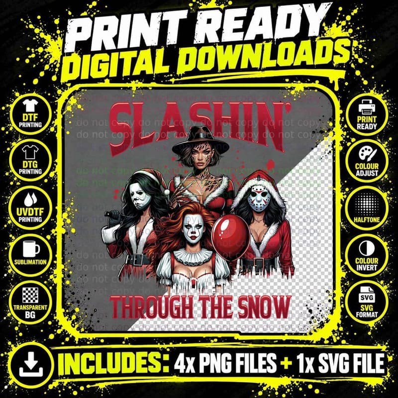 Slashin Through the Snow T-Shirt, Horror Christmas Png SVG Digital Bundle