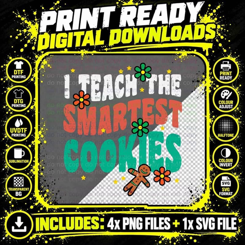 Smartest Cookies Retro Teacher T-Shirt Png SVG Digital Bundle
