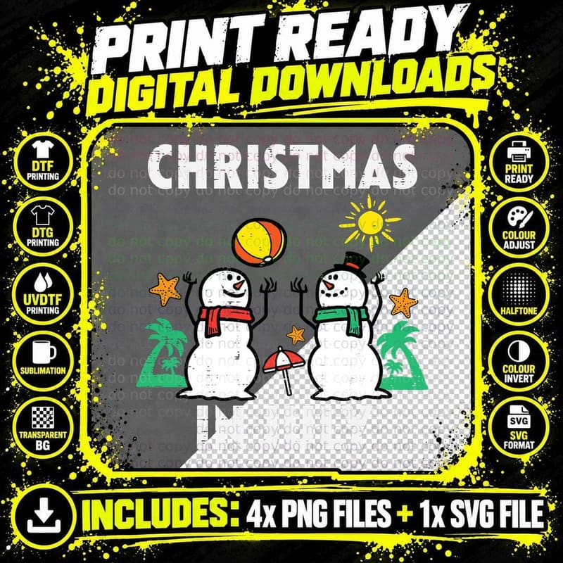 Snowman Beach Christmas in July T-Shirt, Holiday Fun Png SVG Digital Bundle