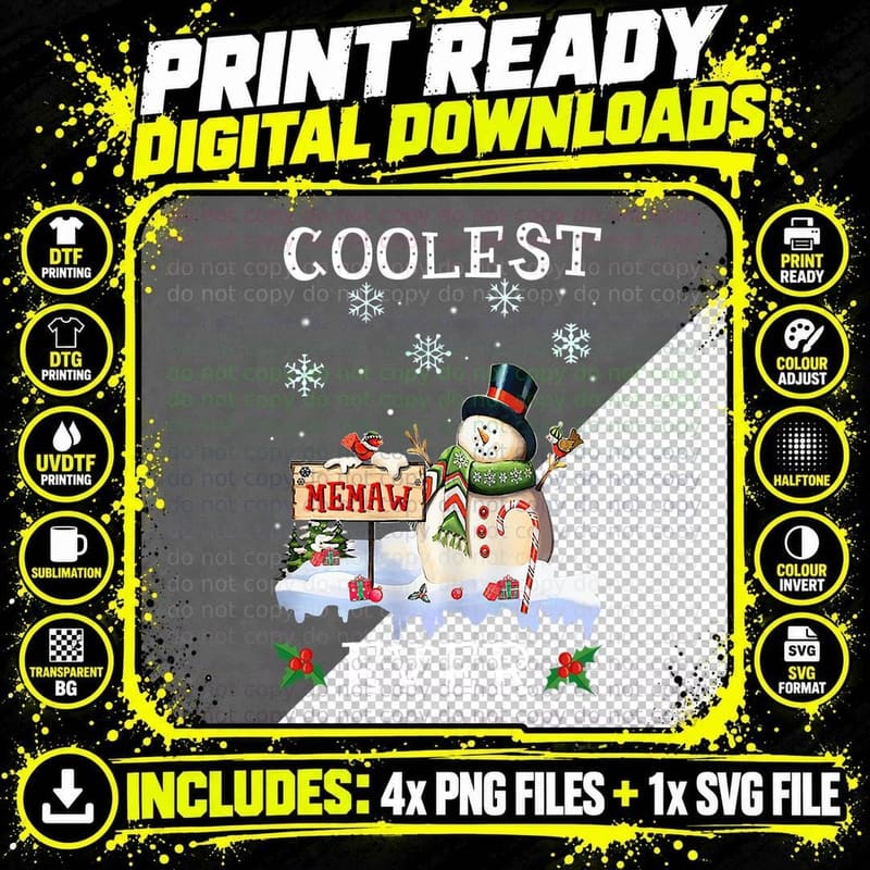 Snowman Coolest Memaw Ever Christmas T-Shirt Png SVG Digital Bundle