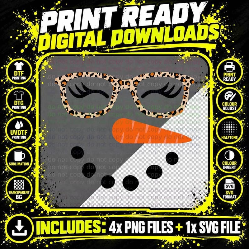 Snowman Eyelashes Leopard Glasses T-Shirt Png SVG Digital Bundle