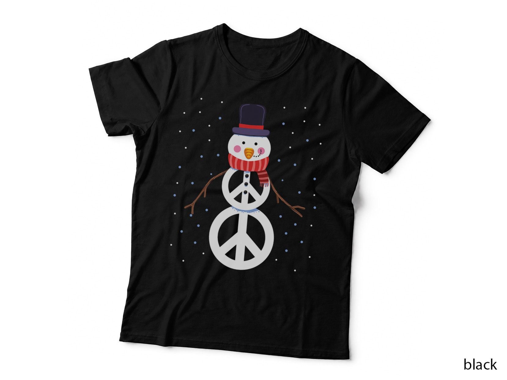 Snowman Peace Sign T-Shirt, Christmas Holiday Print, Festive Winter Wear