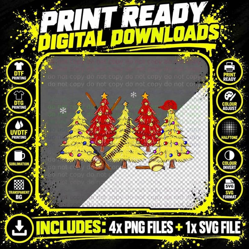 Softball Merry Christmas Tree Lights Sport Xmas Kid Boys Png SVG Digital Bundle