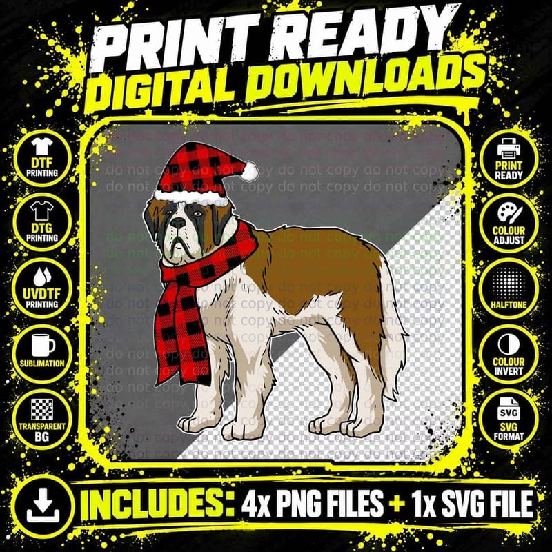 St. Bernard Buffalo Plaid Christmas T-Shirt Png SVG Digital Bundle