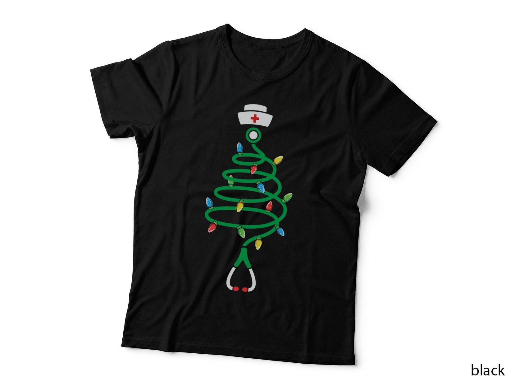 Stethoscope Christmas Tree Nurse Christmas Lights Xmas T-Shirt