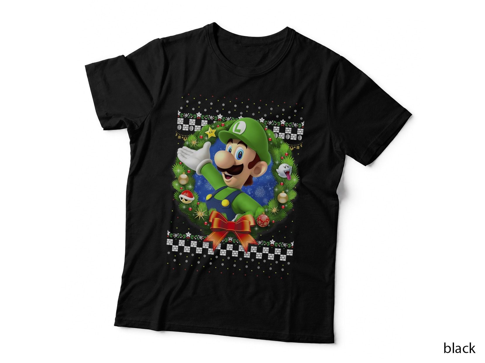 Super Mushroom Kingdom Hero 3D Mushroom Kingdom Hero Christmas Wreath T-Shirt