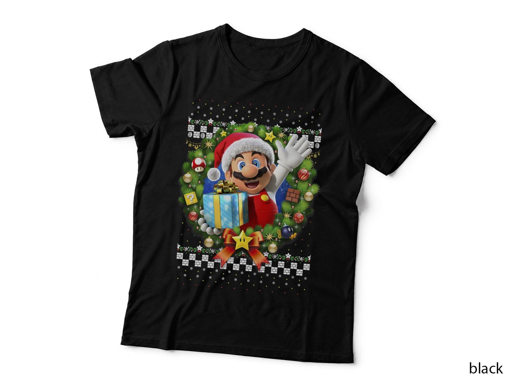 Super Mushroom Kingdom Hero Christmas Wreath Present T-Shirt