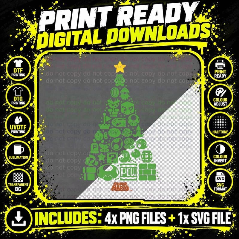 Super Mushroom Kingdom Hero Item Characters Christmas Png SVG Digital Bundle