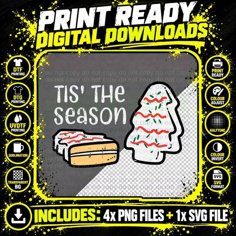 Tis the Season Christmas Tree Cake Xmas Men Women Kids Png SVG Digital Bundle