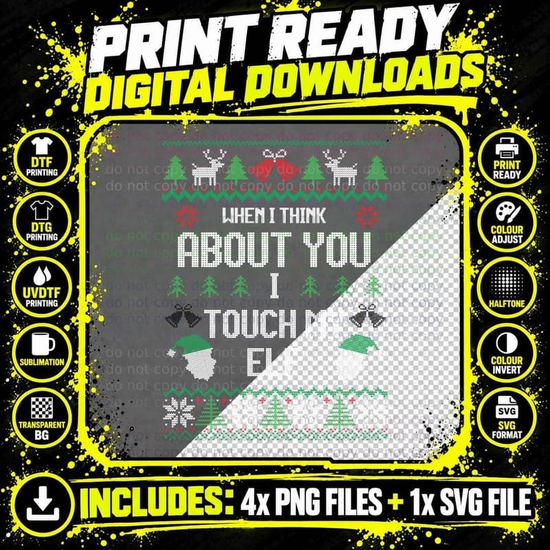 Touch My Elf Funny Christmas Tee, Ugly Sweater Style Png SVG Digital Bundle
