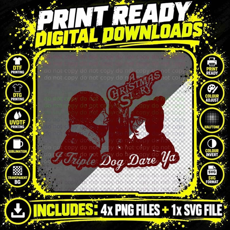Triple Dog Dare Ya Christmas Story Tee Png SVG Digital Bundle