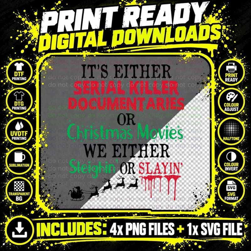 True Crime Serial Killer Documentaries or Christmas Png SVG Digital Bundle
