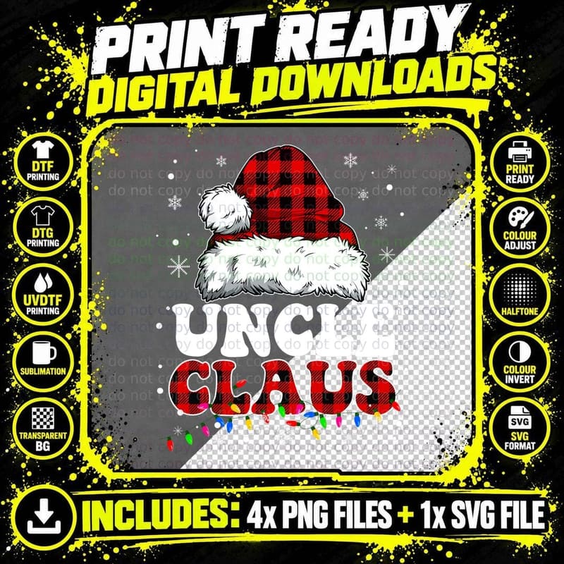 Uncle Claus Funny Santa Claus Matching Family Pajamas Png SVG Digital Bundle